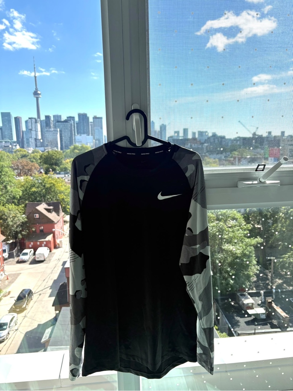 Nike Black Long-Sleeve Shirt with Gray Camo Raglan Sleeves